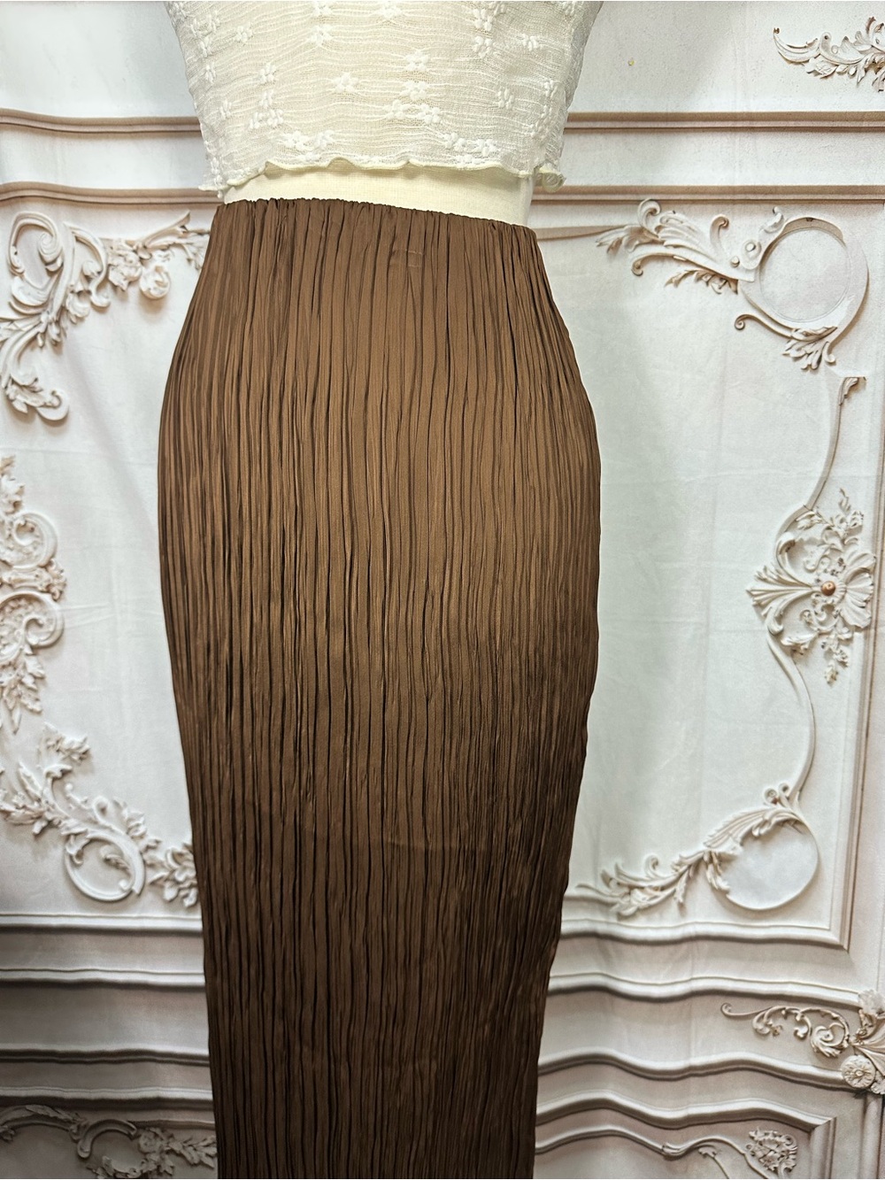 Lucy Paris Brown Pleated Maxi Skirt - Picture 2 of 11